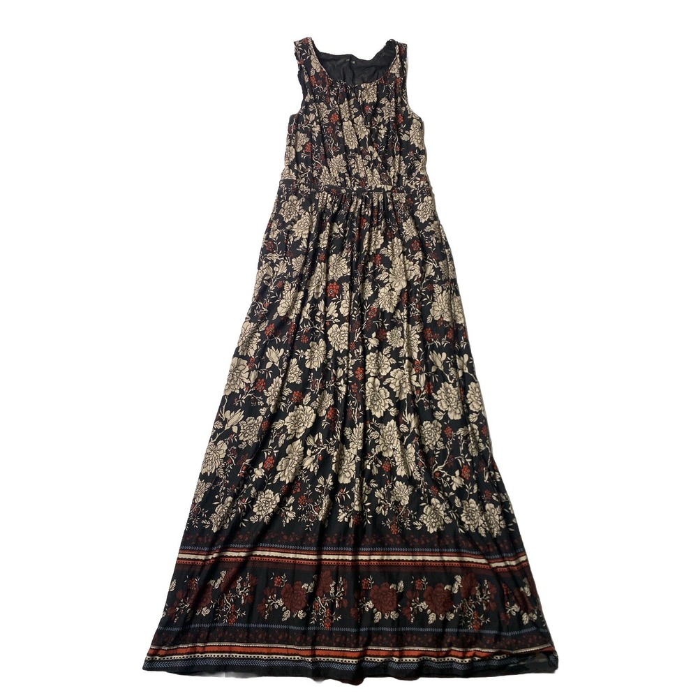 Garnet Hill Women's S Floral Printed Tencel Jersey Maxi Dress Boho Flowy Casual